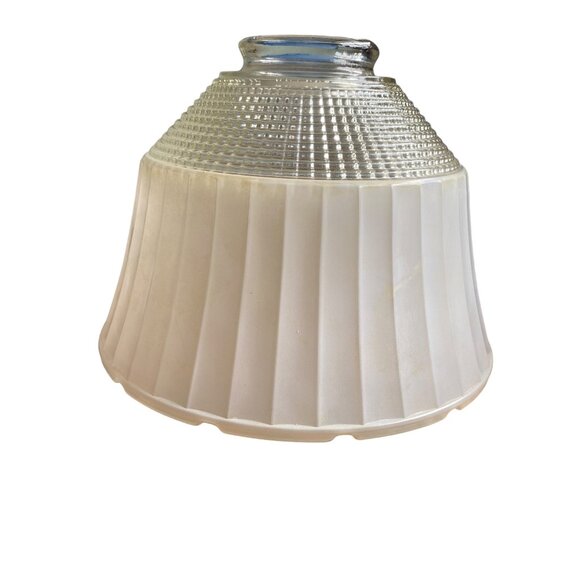 Vintage White and Clear Glass Pendant Light Fixture Globe Shade National Home La - Picture 1 of 10